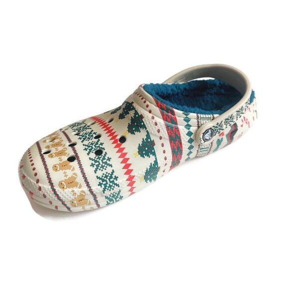 CROCS Classic Lined Fair Isle Slip On Clogs Mens 10 Womens 12 Sandals Bone Multi - Picture 3 of 9